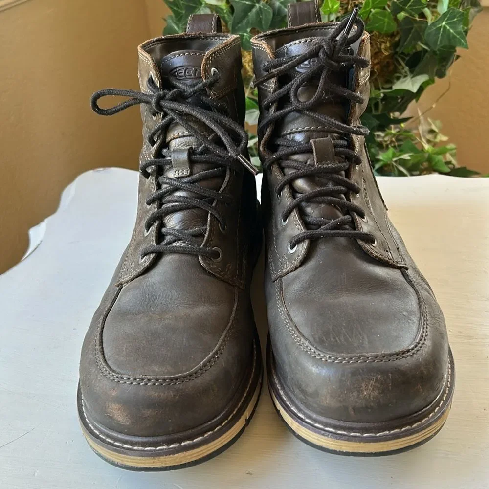 KEEN Men's Dark Brown Lace Up Waterproof Leather Oil Resistant,Utility Boots 10